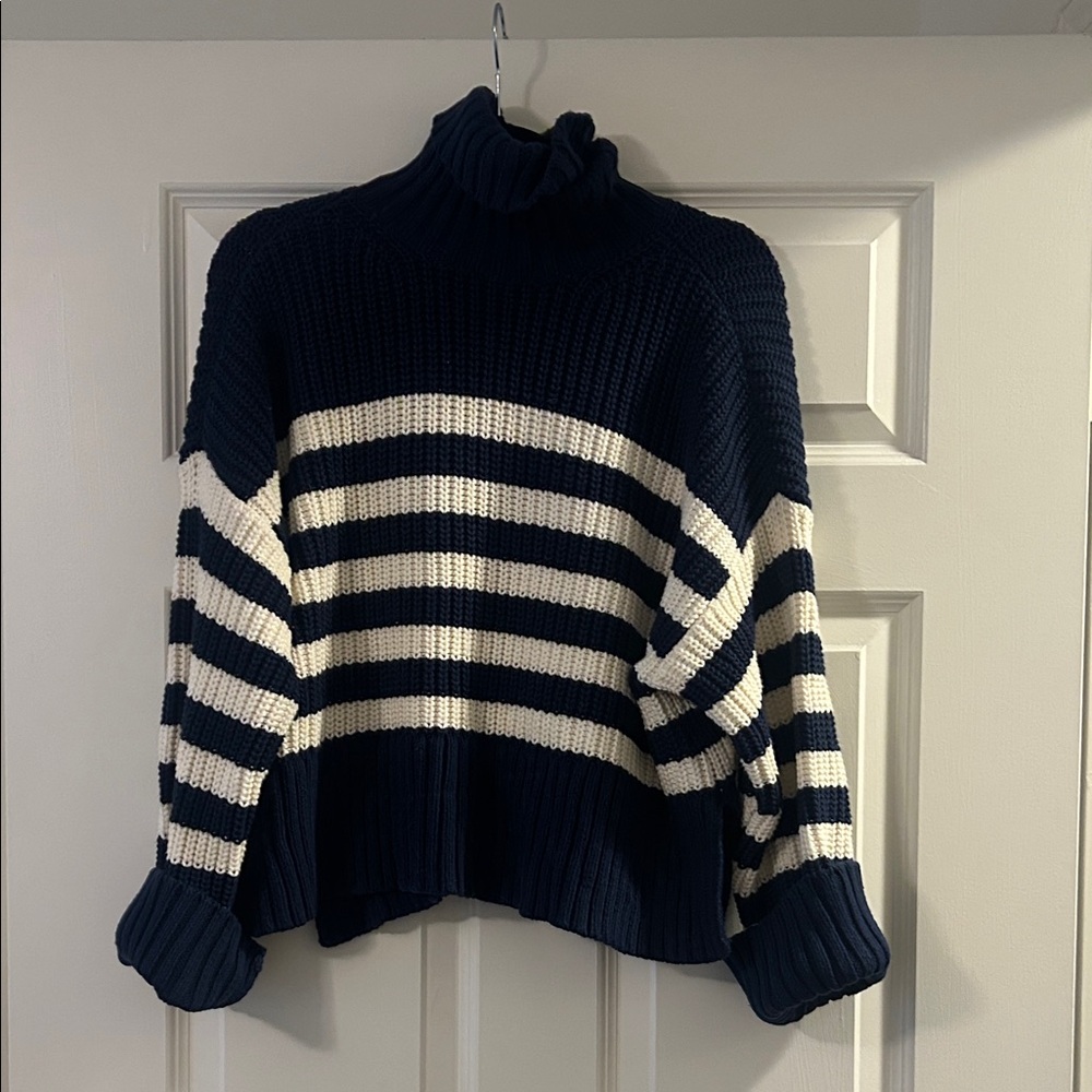 Madewell Navy and White Striped Turtleneck Sweater